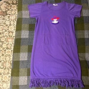 Vintage 90s purple dress with embroidered chic woman in red hat LAS OLAS size XL